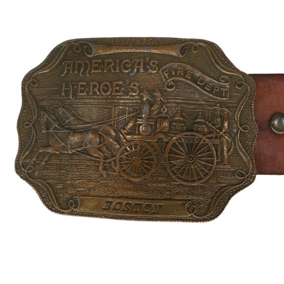 Bergamot Brass Works America's Heroes Boston Fire Dept Boston Belt Buckle - Picture 5 of 10